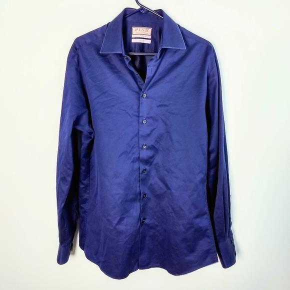 EUC Thomas Pink Men's Slim Fit Blue Dress Shirt - Picture 1 of 4